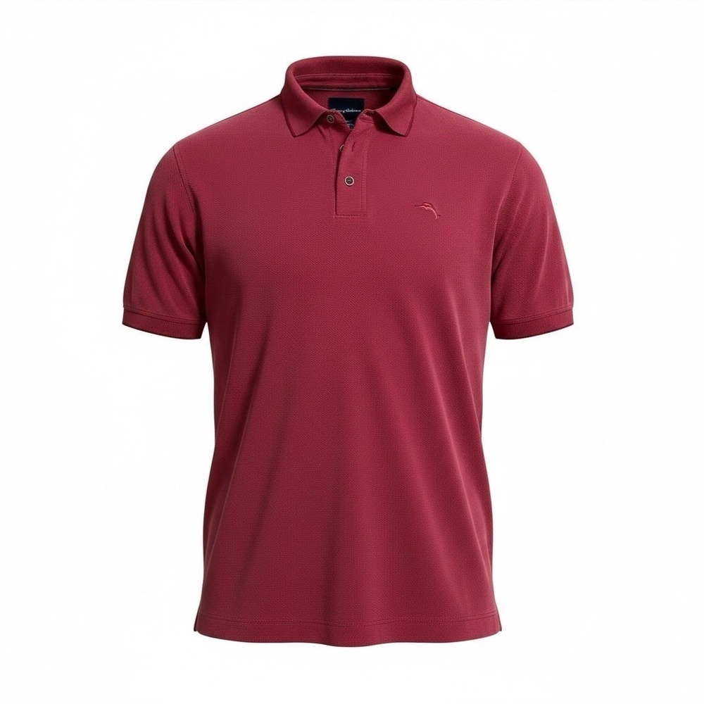 Tommy Bahama Polo Shirt Mens Large L Burgundy Red Marlin Embroidered Modal Blend